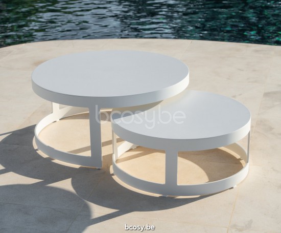 Jati Kebon Burford Tuinsalontafel Wit mat aluminium Tafelblad Aluminium plaat Wit mat aluminium.