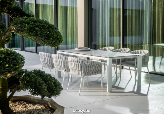 Jati Kebon Fortuna Socks Tuinstoel met armleuningen Sunbrella natte grey chine nat 10022 quick dry foam Wit mat aluminium.