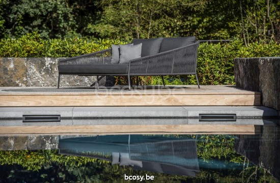 Jati Kebon Fortuna Rope Lit de jardin double Sunbrella natte grey chine nat 10022 quick dry foam Aluminium anthracite mat Cor.