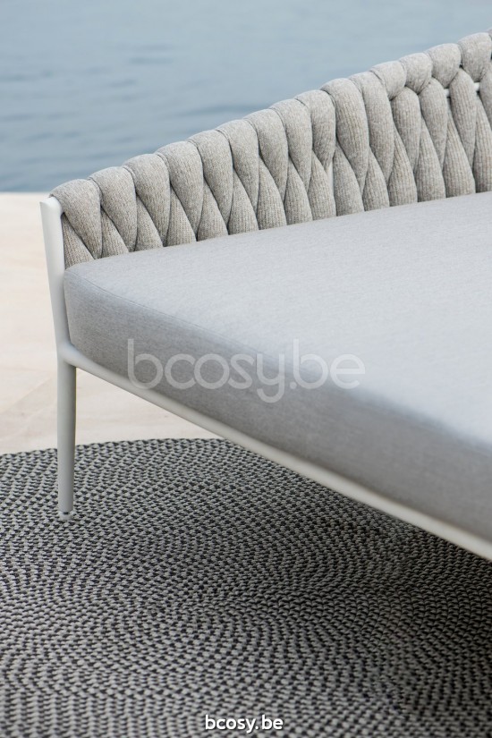 Jati Kebon Fortuna Socks Doppelte Gartenliege Sunbrella natte grey chine nat 10022 quick dry foam Weißes mattes Aluminium.