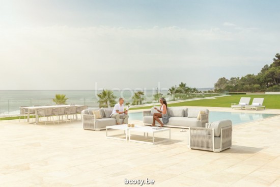 Jati Kebon Durbuy Lounge Basis 3-sitzig Ohne kissen Weißes mattes Aluminium.