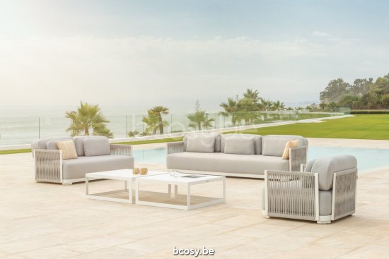 Jati Kebon Durbuy Loungebasis 3-zit Zonder kussens Wit mat aluminium.