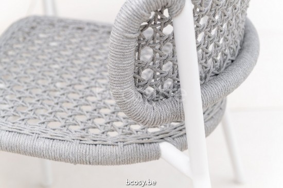 Jati Kebon Butterfly Fauteuil empilable Sans coussins Aluminium blanc mat Corde Gris clair mélangé.