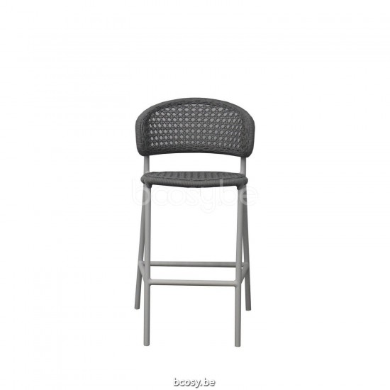 Jati Kebon Butterfly Tabouret de bar sans accoudoirs Sans coussins Aluminium blanc mat Corde Gris clair mélangé.