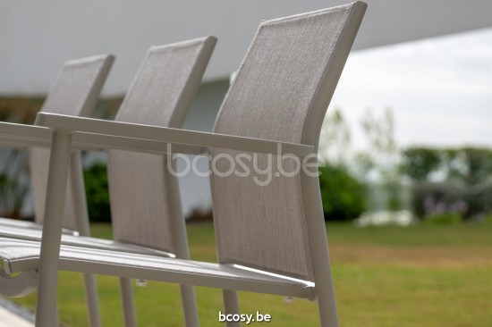 Jati Kebon Loya Stackable Arm Chair Alu Sand Mat Batyline Sand.
