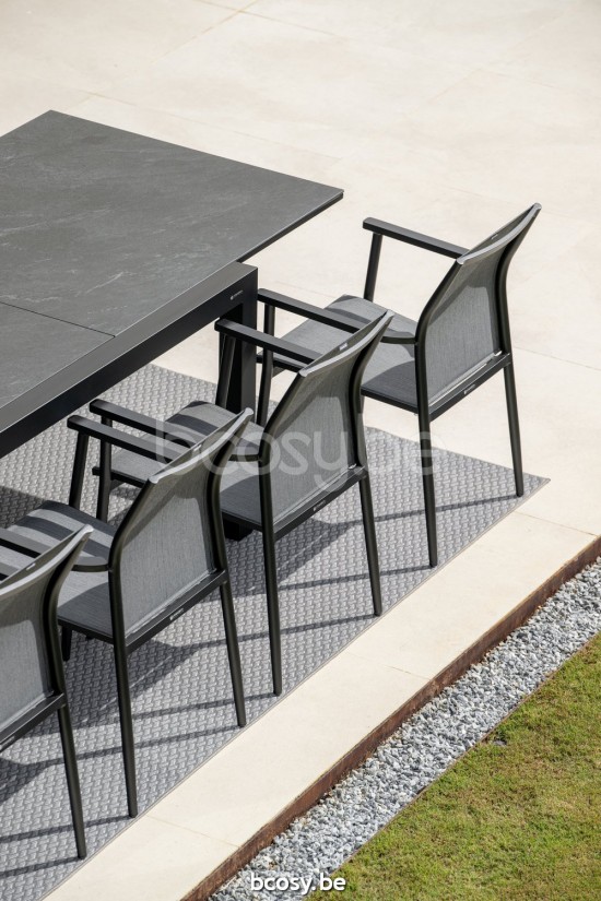 Jati Kebon Loya Stackable Arm Chair Alu Black Mat Batyline Dark Grey.