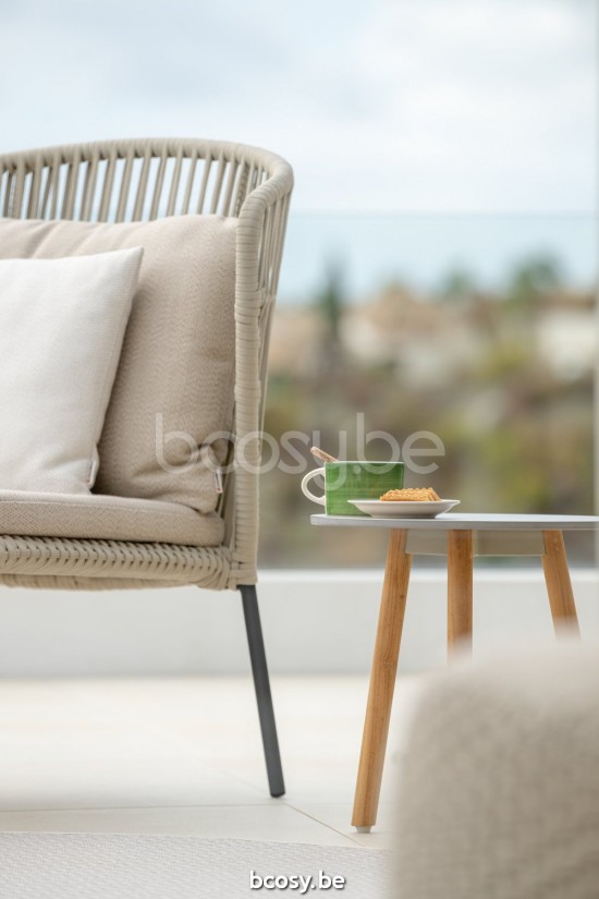 Jati Kebon Lima Stuhl mit tiefem Sitz Ohne kissen Aluminium anthrazit matt Schnur Beige uni.