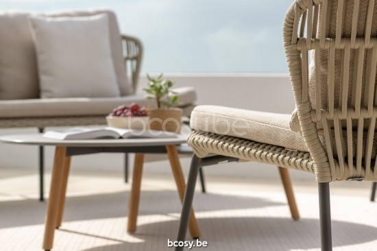 Jati Kebon Lima 2 places avec assise profonde Sans coussins Aluminium anthracite mat Corde Beige uni.