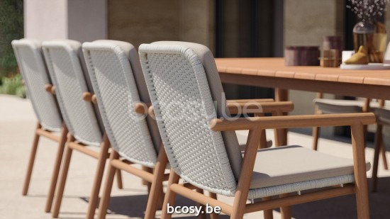 Jati Kebon Benoa Chaise de jardin avec accoudoirs Sans coussins Corde Linnen.