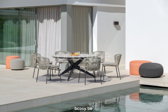 Jati&Kebon Lima opvouwbare tuinstoelen buitenstoelen stapelbaar in aluminium Antraciet mat aluminium Beige uni.