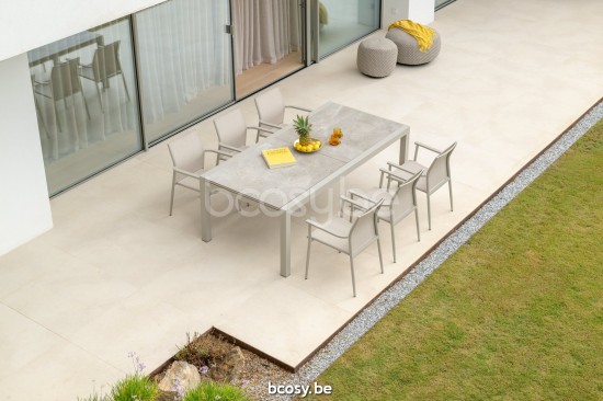 Jati Kebon Livorno Ausziehbarer Gartentisch Sandmattes Aluminium Tischplatte Keramik Palladium grey 6mm.