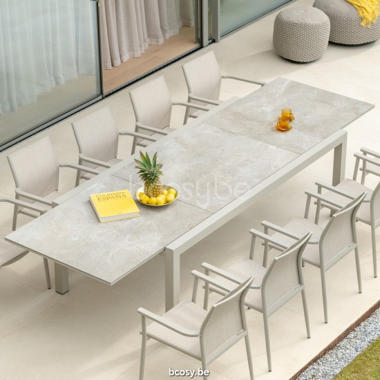Jati Kebon Livorno Extendable Dining Table Alu Sand Mat Ceramic Palladium Grey 6mm 220-330X106.