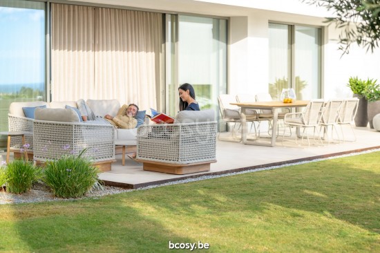 Jati Kebon Acri Sofa 1-Sitzer Ohne kissen Sandmattes Aluminium Schnur Leinen.