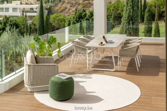 Jati Kebon Acri Teak Sofa 1-Seat Rope Linnen Open Weaving.