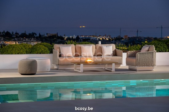 Jati Kebon Acri Teak Sofa 3-Seat Rope Linnen Open Weaving.