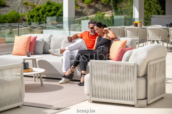 Jati Kebon Ronda Tuinsalontafel Zandkleur Tafelblad Keramisch Chianca 12mm.