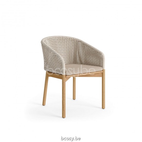 Jati Kebon Acri Teak Arm Chair Teak Natural Smooth Rope Linnen 10mm Open Weaving Double.