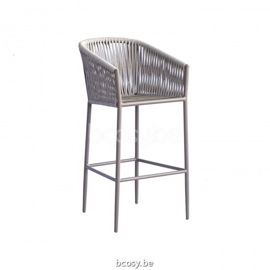 Jati Kebon Fortuna Rope Barstoel met armleuningen Dune mat aluminium.