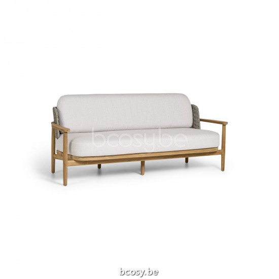 Jati Kebon Boho Sofa 3Seat Teak Natural Smooth Rope Greige 30mm Full Weaving.