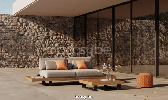 Jati Kebon Truro Salon de Jardin Base salon 2 places + 2 pièces teck Aluminium anthracite mat.