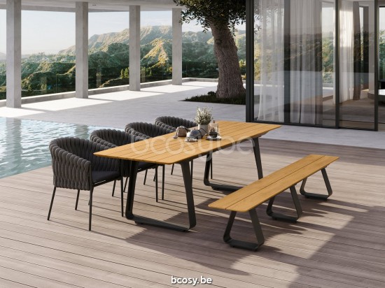 Jati Kebon Elko Tuintafel Antraciet mat aluminium Tafelblad Teak.