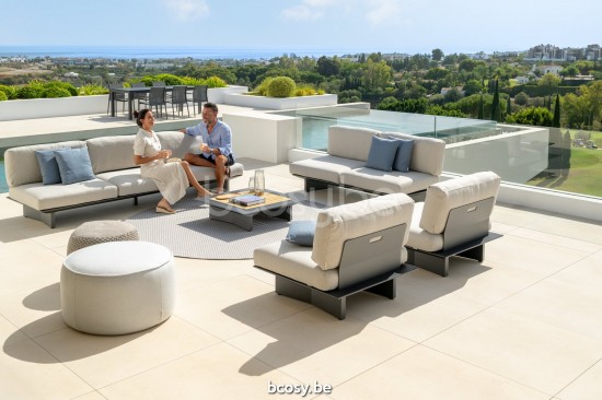 Jati Kebon Danli Table de jardin Aluminium anthracite mat Dessus de table Céramique Black marble.