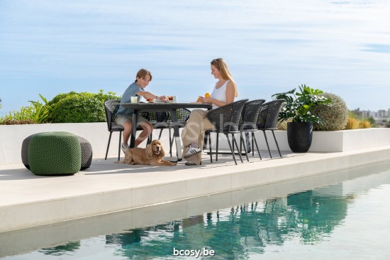 Jati&Kebon Elko tables de repas jardin et allonge en céramique Aluminium anthracite mat.