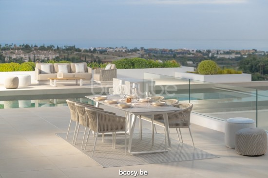 Jati Kebon Elko Dining Table Alu White Mat Ceramic Boatshape Palladium Grey 12mm 265X100.