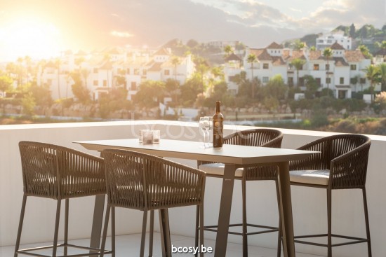 Jati Kebon Elko Table de bar Aluminium anthracite mat Dessus de table Céramique Gris cendré.