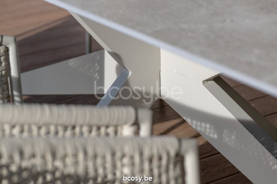 Jati Kebon Yate Tuintafel Wit mat aluminium Tafelblad Keramisch Palladium grey 12mm.