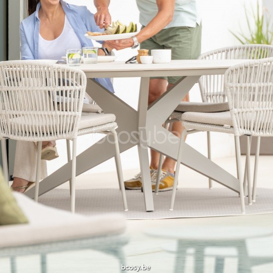 Jati Kebon Yate Dining Table Alu Sand Mat Ceramic Chianca 12 mm D150.