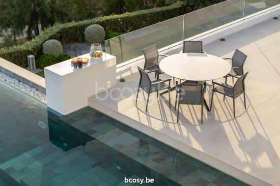 Jati Kebon Yate Table de jardin Aluminium anthracite mat Dessus de table Céramique Chianca 12mm.