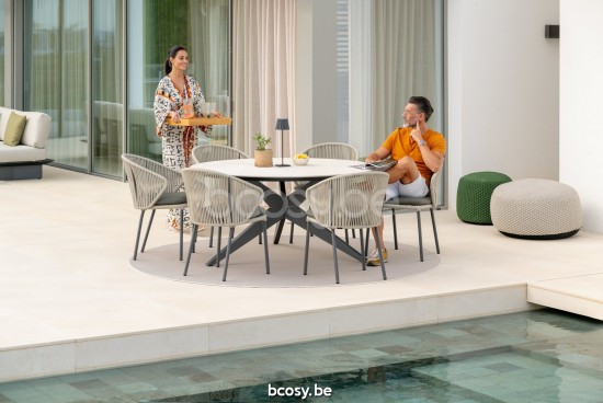 Jati Kebon Yate Dining Table Alu Charcoal Mat Ceramic Chianca 12 mm D150.