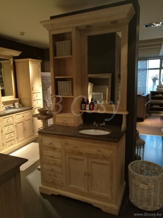 COTTAGE COUNTRY RUSTIC OAK BATHROOM FURNITURE WITH MIRROR CABINET AND LED LIGHTING Lee Lewis BATH 031W BATHROOM Cabinet oak white wash LED lighting Lee&Lewis Cosy Cottage BAD White Wash EIK country co