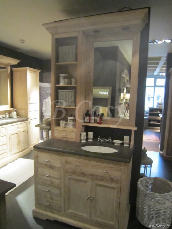 dewall design.de Waschtisch mit Spiegelaufsatz Eiche massiv wohnen.de Schmales Badezimmermöbel Set Vish im rustikalen Landhausstil Lee & Lewis Timeless Living BATHROOM BATH031W Laendliche Cottage Ba