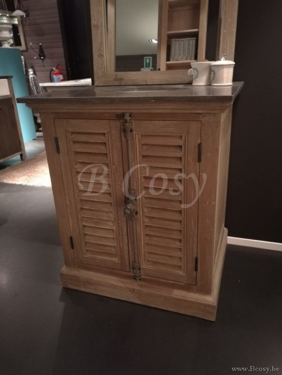 Lee & Lewis Timeless Living BATHROOM landelijke badkamer Cottage stijl badkamer met wasbekken onderkast 2 deuren Badkamermeubel Landelijk Louvre Deuren Old Pine 75 BATH 110W