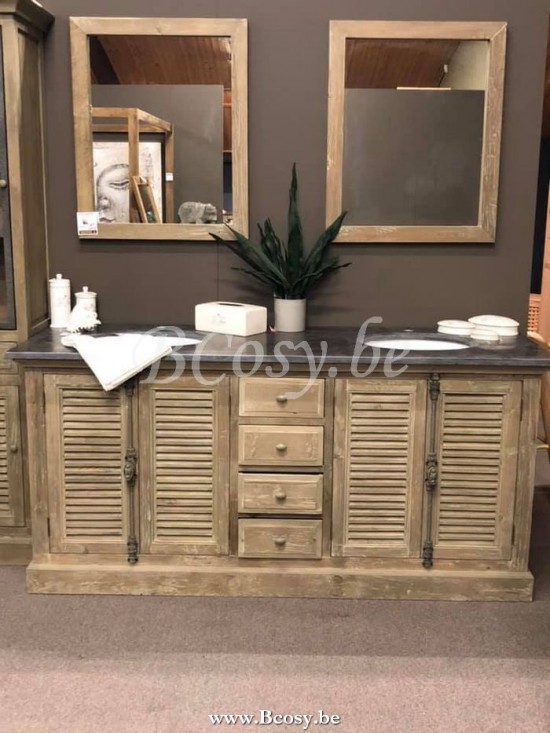 Timeless Living BATHROOM BATH150W Laendliche Cottage Badmoebel Badezimmer Schrank Im Cottage Stil Rustikal Interior Unterschrank 4 Türig Tueren 4 Schubladen Alte Pinie Massiv Oliv Tannenholz Olivegrue
