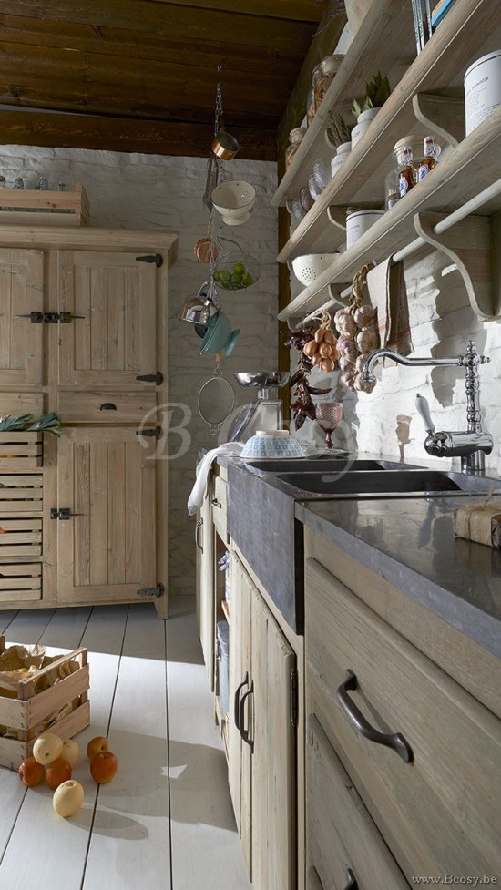 Lee Lewis KITCH 01B KITCHEN Shelf old pine olive Lee&Lewis Cosy Cottage CUISINE MODULAIRE kitchen storage rack 3 levels old pine olive green greenish pine