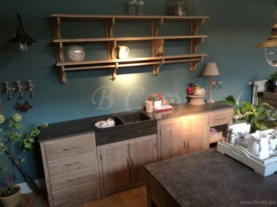  Lee & Lewis Timeless Living KITCHEN KITCH01B Kücheregal 3 Niveaus Alte Pinie Massiv Oliv Tannenholz Olivegruen