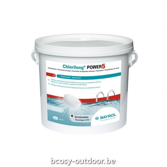 Bayrol ZwembadChloortabletten Chlorilong Power 5 (multifunctioneel 250g chlorine tabletten) PPG 3034080009-5KG.