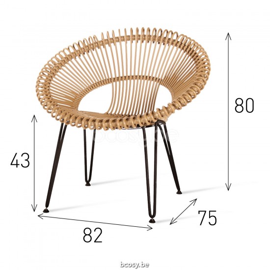 Vincent Sheppard Vincent Sheppard Roy Lazy Chair Black Steel frame Camel Wicker-rope Polyethylene.
