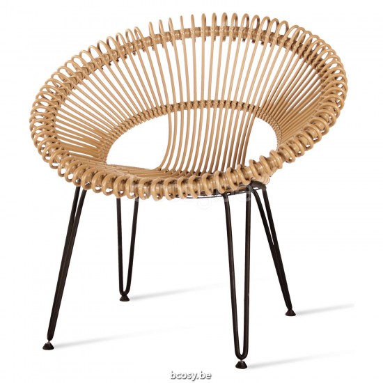 Vincent Sheppard Roy Lazy Stoel Zwart Stalen frame Camel Wicker koord Polyethyleen.