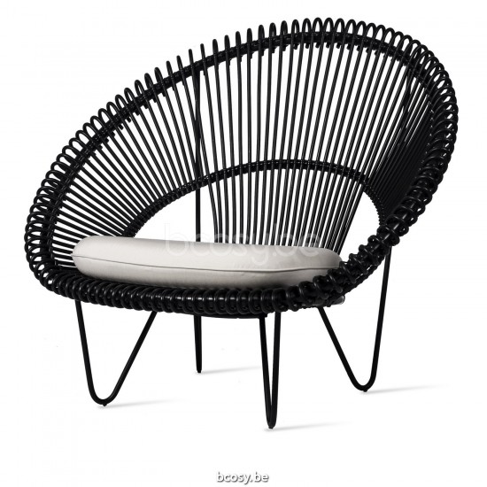 Vincent Sheppard Roy Cocoon Zwart Stalen frame Zwart Wicker koord Polyethyleen.