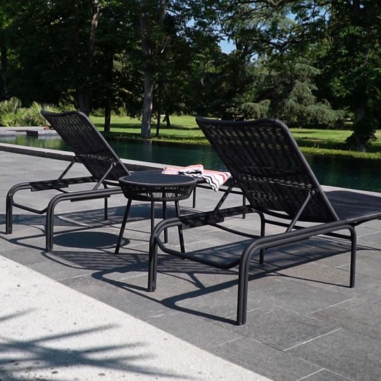 Vincent Sheppard Loop Bain de soleil Cadre en Aluminium Noir Tressage Noir Polyéthylène.