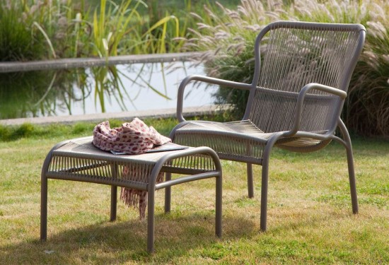 Vincent Sheppard Loop poufs de jardin extérieur Cadre en Aluminium Taupe Cordon Crocheté Taupe Polypropylène.