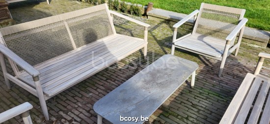 Vincent Sheppard DAVID Canapé de salon - Ensemble David Canapé lounge 3s Cadre en Teck Vieilli Corde Gris Polypropylène.