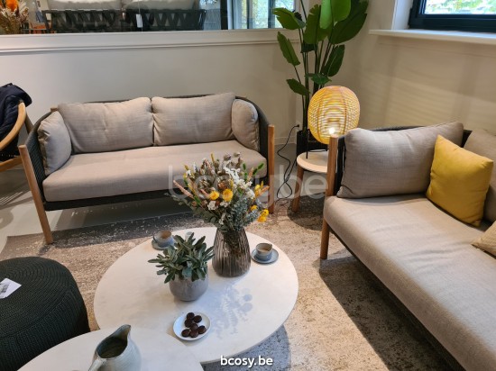 Vincent Sheppard Lento Gartenloungegarnitur Gartencouch Loungegruppe Rahmen aus Unbehandeltes Teakholz Anthrazit-Kohle Seil P