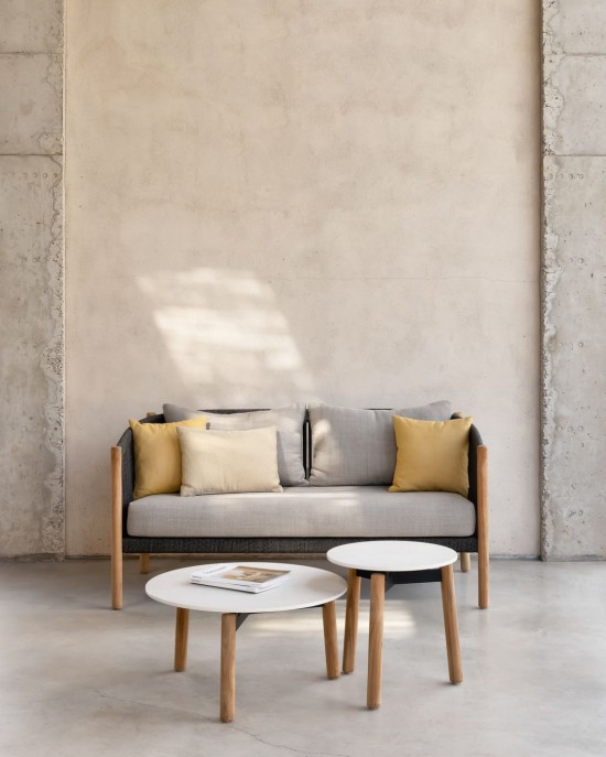 Vincent Sheppard Canapé de jardin LENTO Lento Canapé lounge 2.5s Cadre en Teck non traité Corde Anthracite-Charbon Polypropylène.