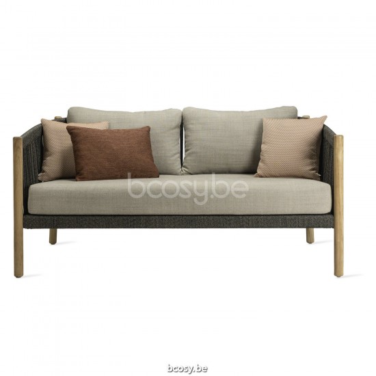 Vincent Sheppard Lento Loungesofa 2.5s Onbehandeld teakhout frame Antraciet-Steenkool Touw Polypropyleen.