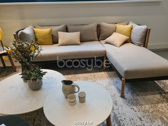 Vincent Sheppard Lento Gartenloungegarnitur Gartencouch Loungegruppe Modulares Eckelement Rahmen aus Unbehandeltes Teakholz A